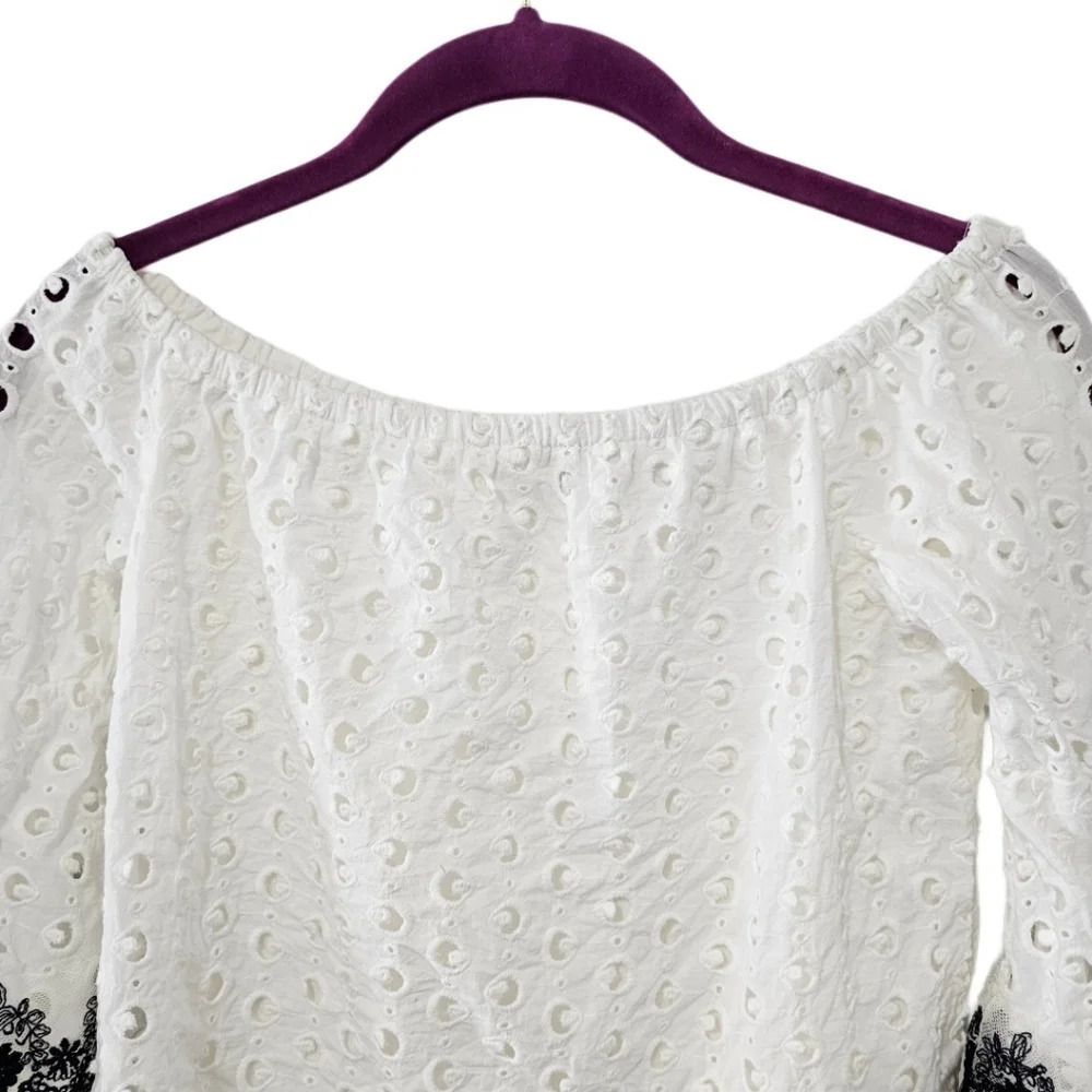 Bailey 44 White Eyelet Boho Tiered Bell Sleeve Blouse - Picture 4 of 11